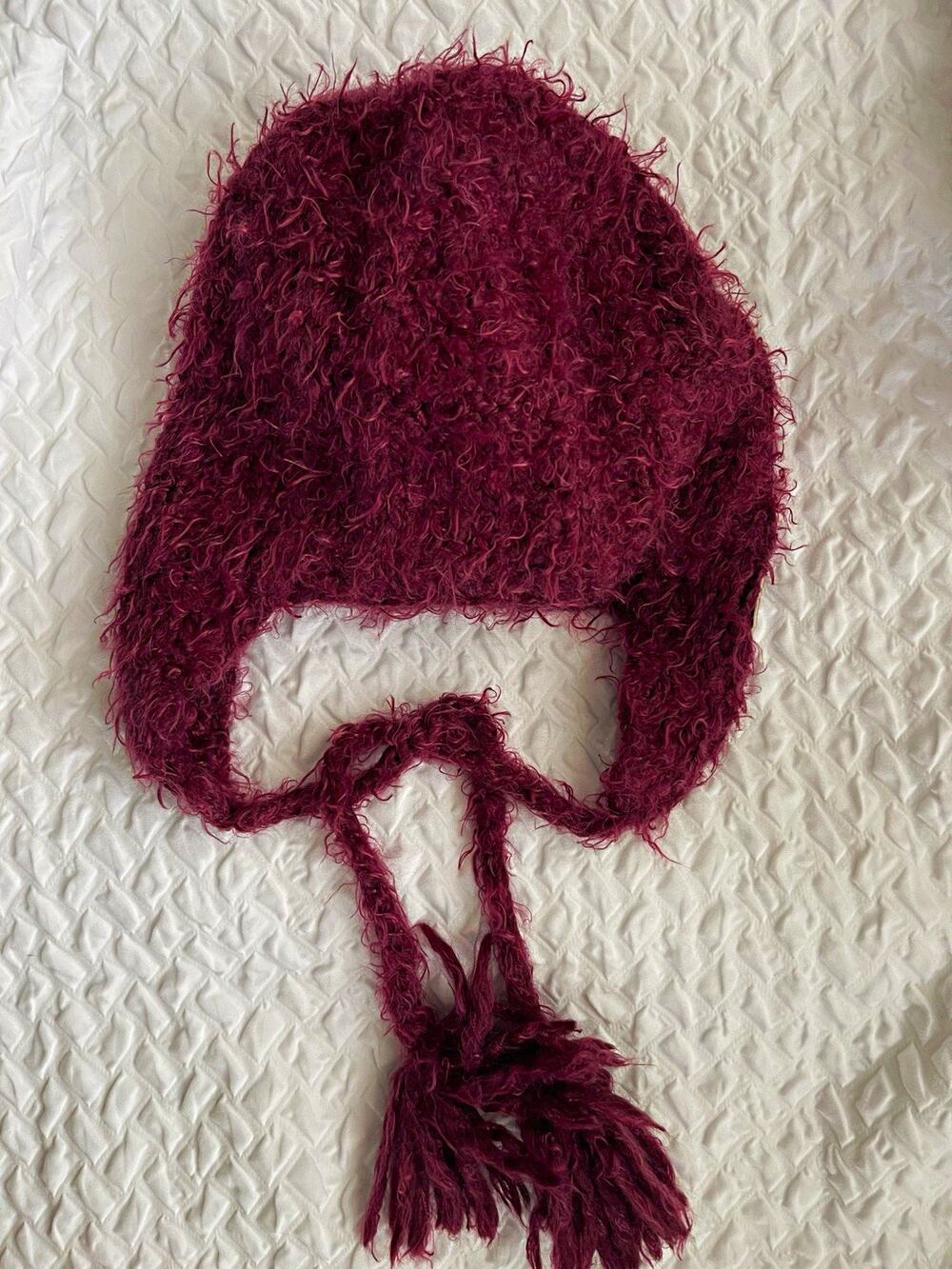 Roxy Purple Solid Trapper Hat Ear Flaps Tasseled Ties One Size Wool Blend